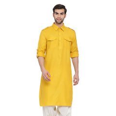 Men's Mustard Cotton Blend Pathani Kurta