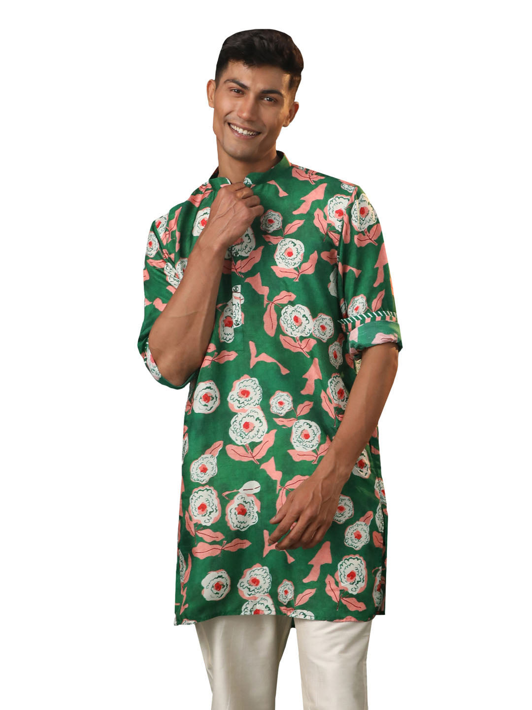 Men's Green Cotton Blend Kurta