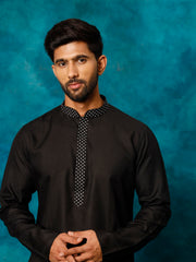 Men's Black And White Cotton Blend Kurta Pyjama Set