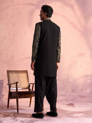 Men's Black Georgette Sherwani Set