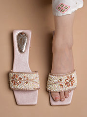 Shoetopia Embellished Rose-Gold Flats For Women & Girls