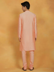 Men's Peach Viscose Kurta Pyjama Set