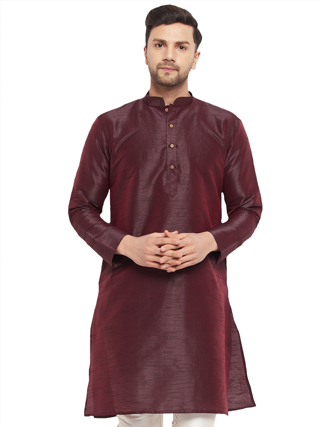 Men's Burgandy Silk Blend Kurta