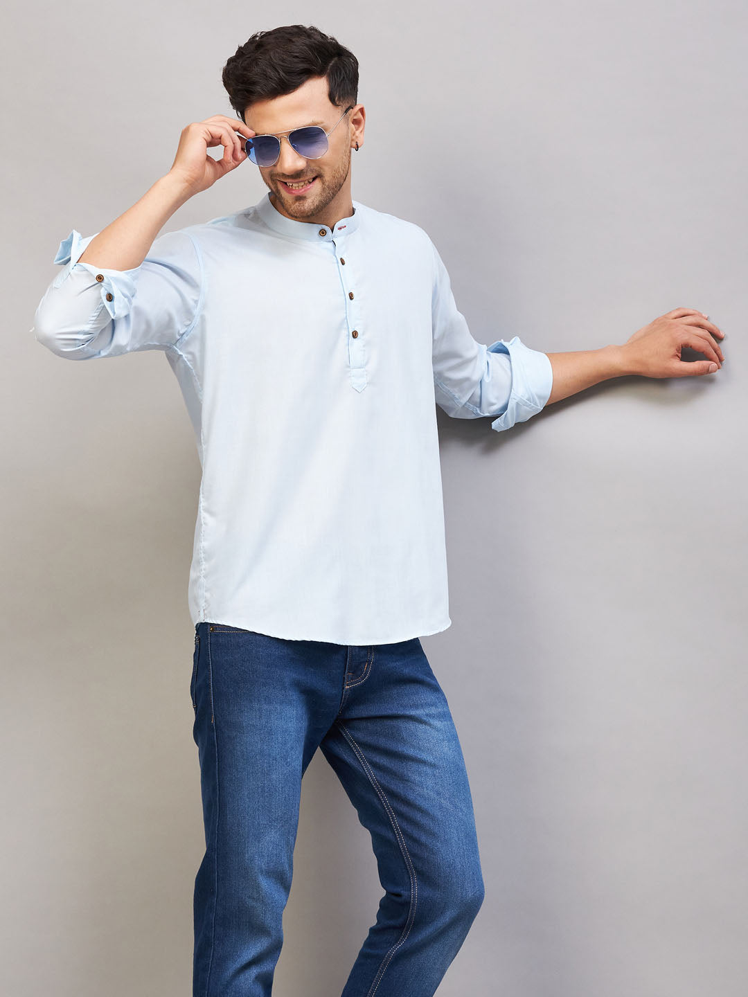 Men's Aqua Cotton Blend Kurta