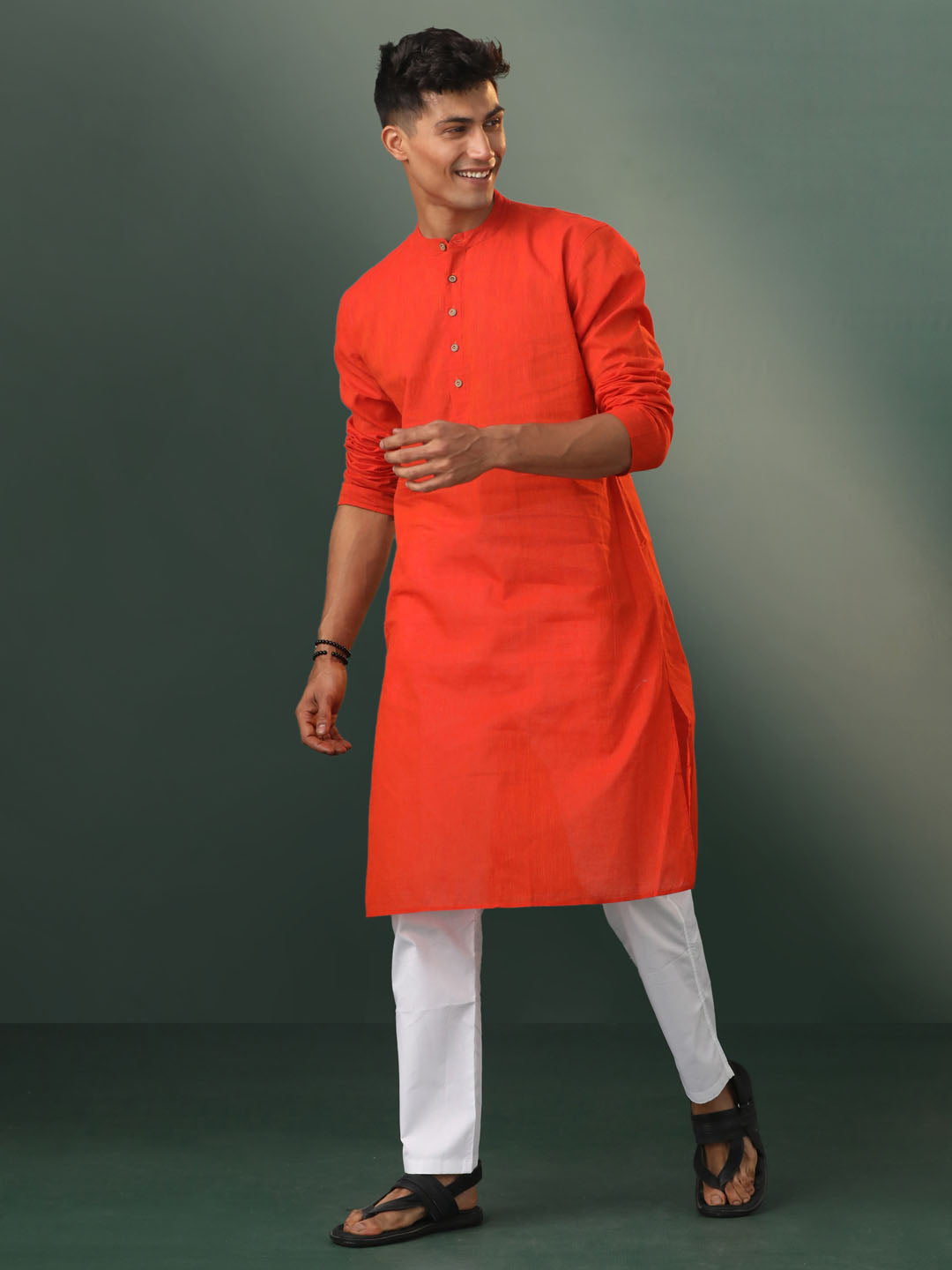 Men's Red And White Pure Cotton Kurta Pyjama Set