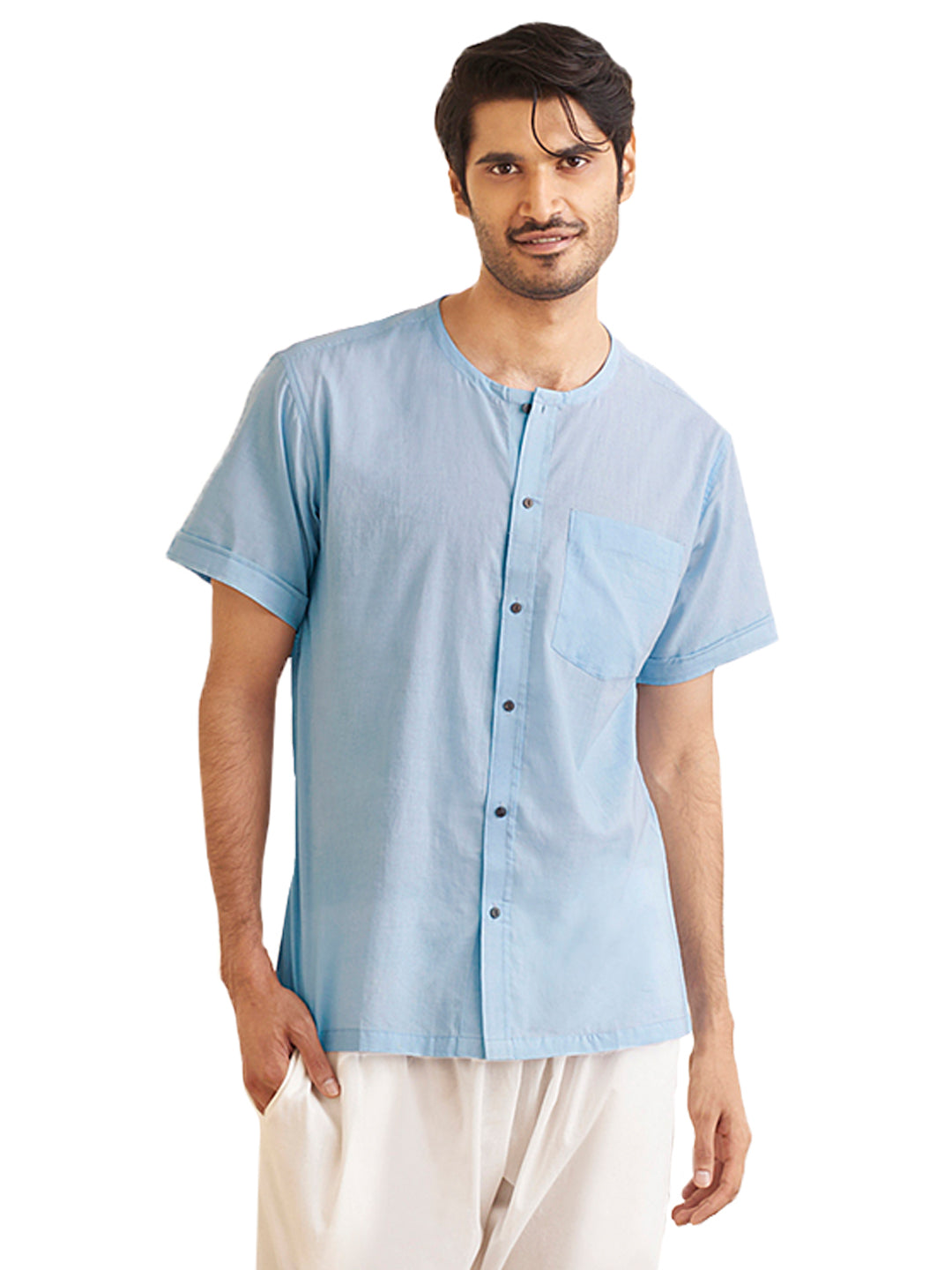 Men's Aqua Cotton Short Kurta