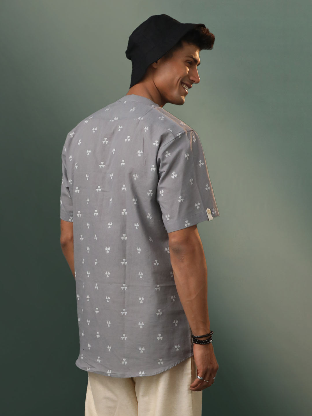 Men's Gray Cotton Short Kurta