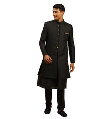 Men's Black Viscose Sherwani Set