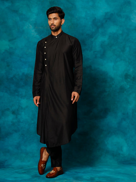 Men's Black Viscose Blend Kurta