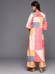 Women Pink Abstract Printed Straight Kurta Paired With Bottom