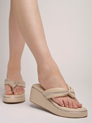 Shoetopia Solid Beige Platfrom Heels For Women & Girls