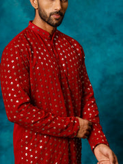 Men's Maroon Georgette Kurta