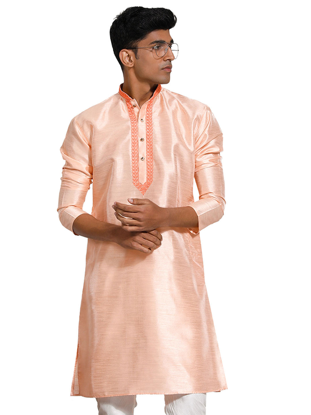 Men's Peach Dupion Silk Kurta