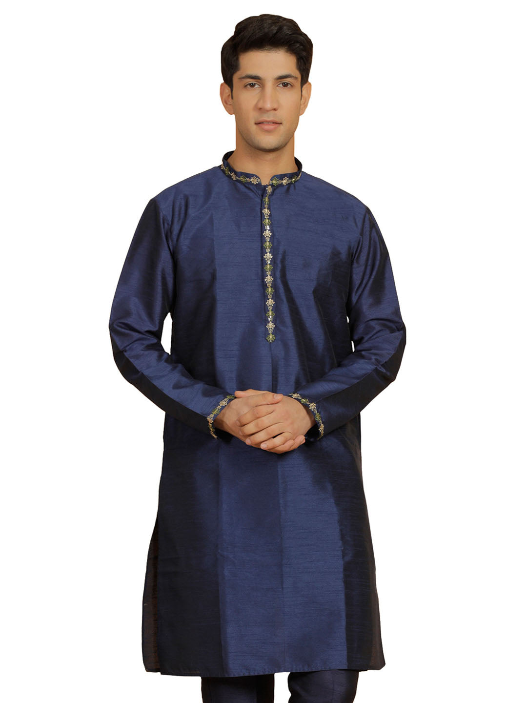 Men's Navy Blue Dupion Silk Kurta