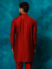 Men's Maroon Viscose Kurta