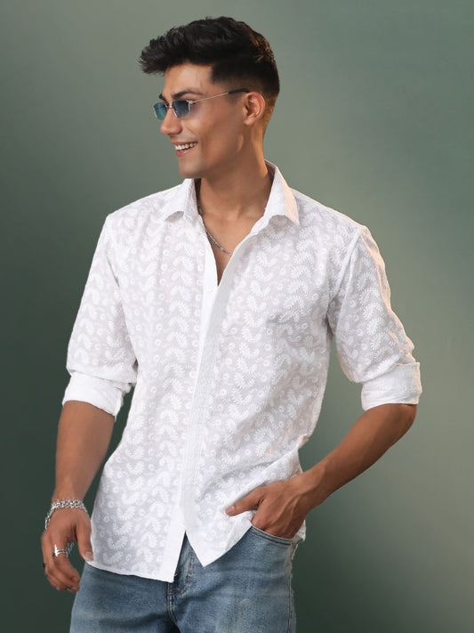 Men's White Cotton Ethnic Shirt