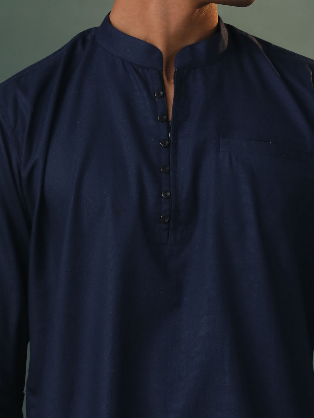 Men's Navy Blue Cotton Short Kurta