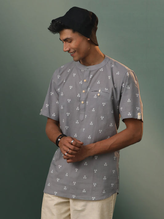 Men's Gray Cotton Short Kurta