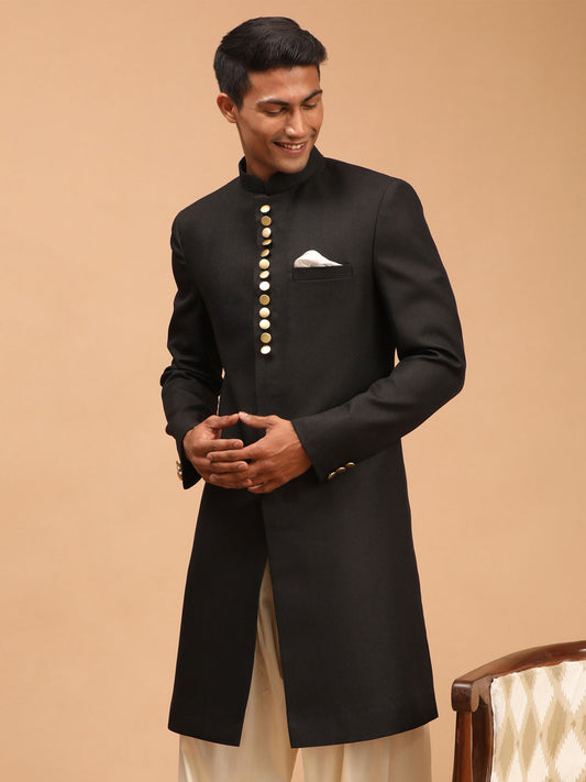 Men's Black Achkan Sherwani Only Top