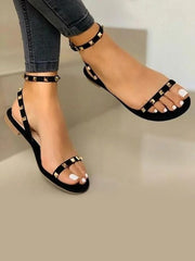 Shoetopia Embellished Rockstud Metal  Deatail Black Flat Sandal For  Women & Girls