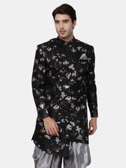 Men's Black Polyester Lurex Blend Sherwani Only Top