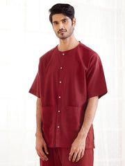 Men's Maroon Cotton Short Kurta