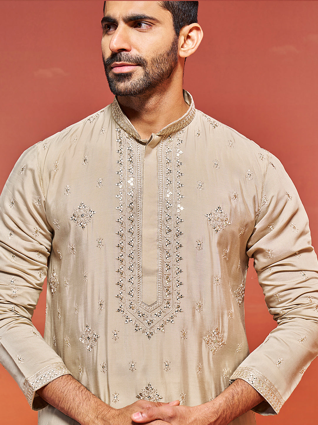 Men's Gray Silk Blend Kurta