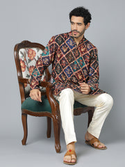 Men's Purple And Cream Muslin Kurta Pyjama Set