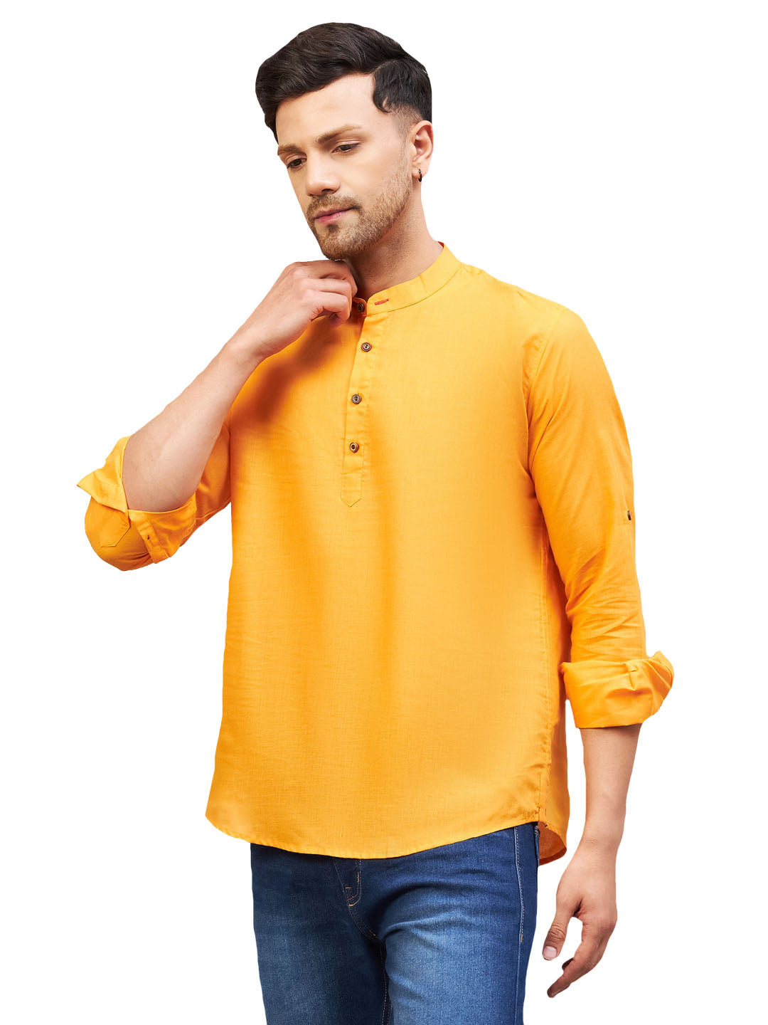 Men's Orange Cotton Blend Kurta