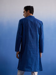 Men's Blue And White Pure Cotton Kurta Pyjama Set