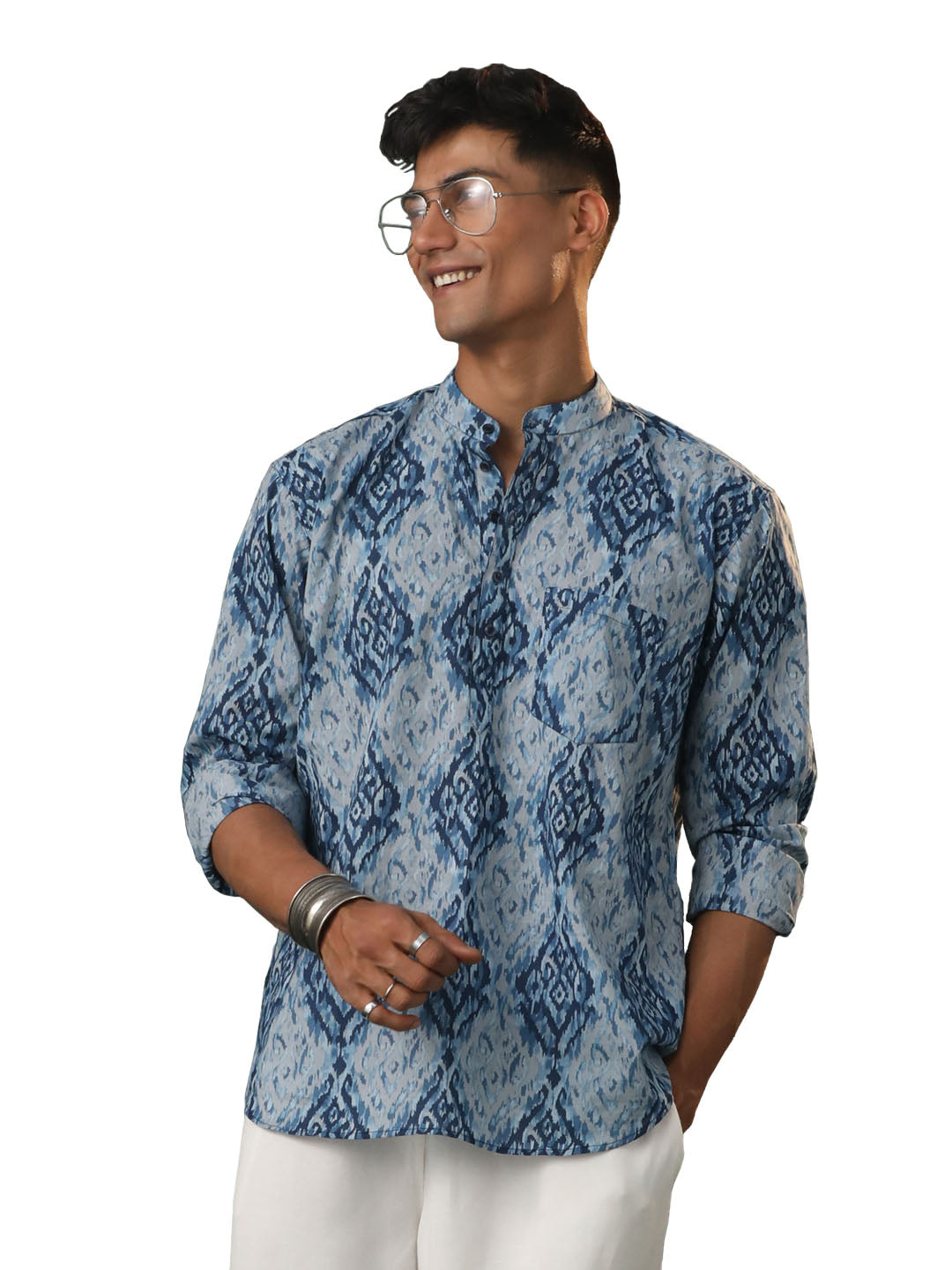 Men's Indigo Blue Cotton Short Kurta