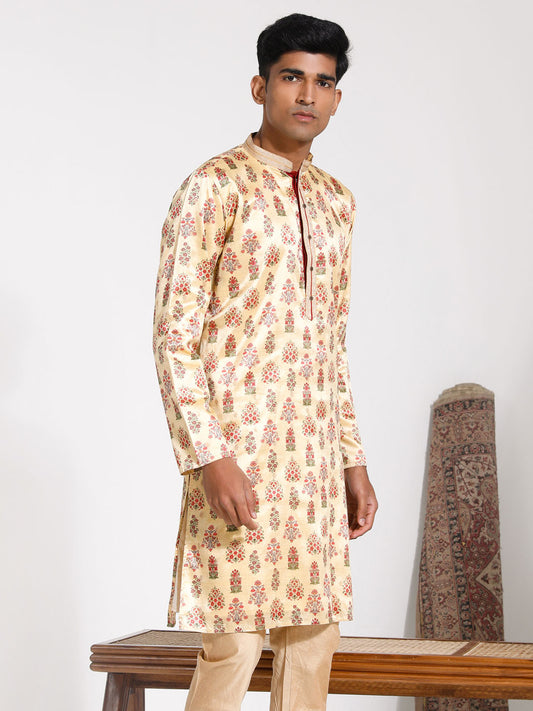 Men's Yellow Silk Blend Kurta