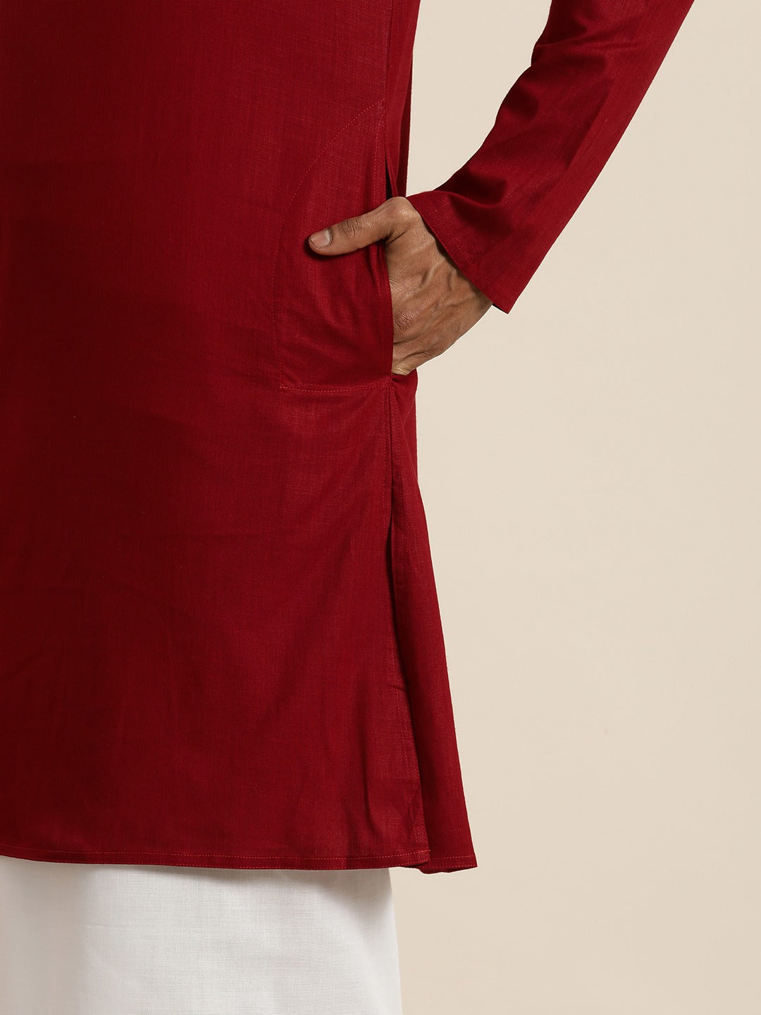 Men's Maroon Cotton Kurta