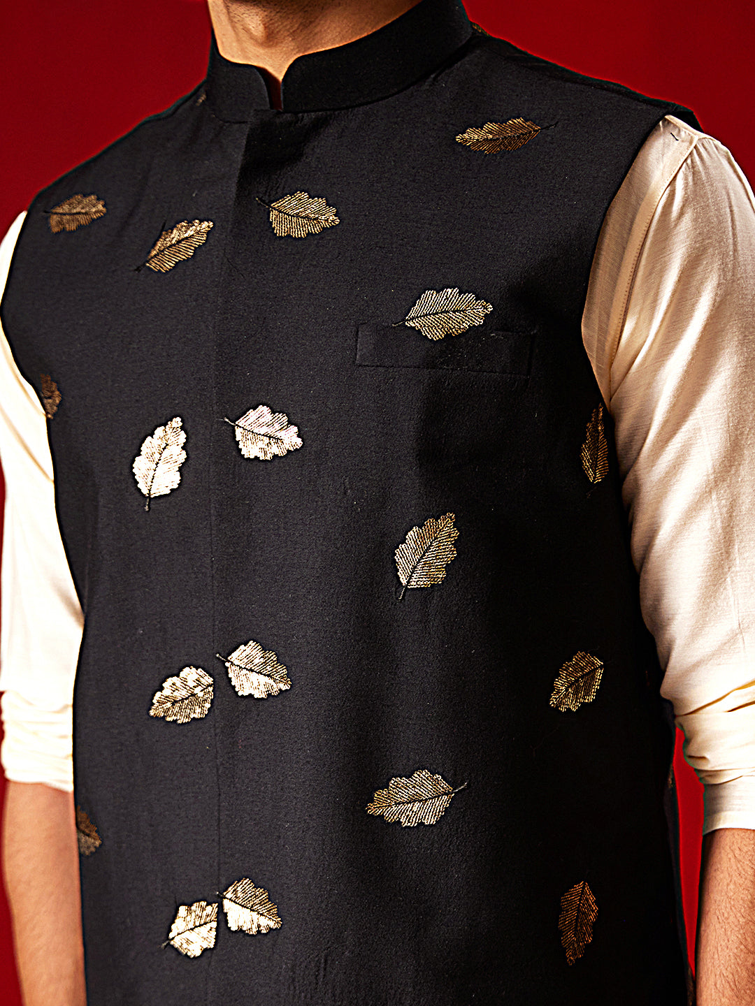 Men's Cream Viscose Jacket, Kurta and Pyjama Set