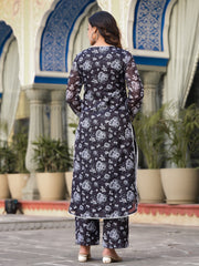 Women Black  Kota Check Floral Printed Kurta With Bottom