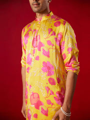 Men's Yellow Cotton blend Kurta Pyjama Set