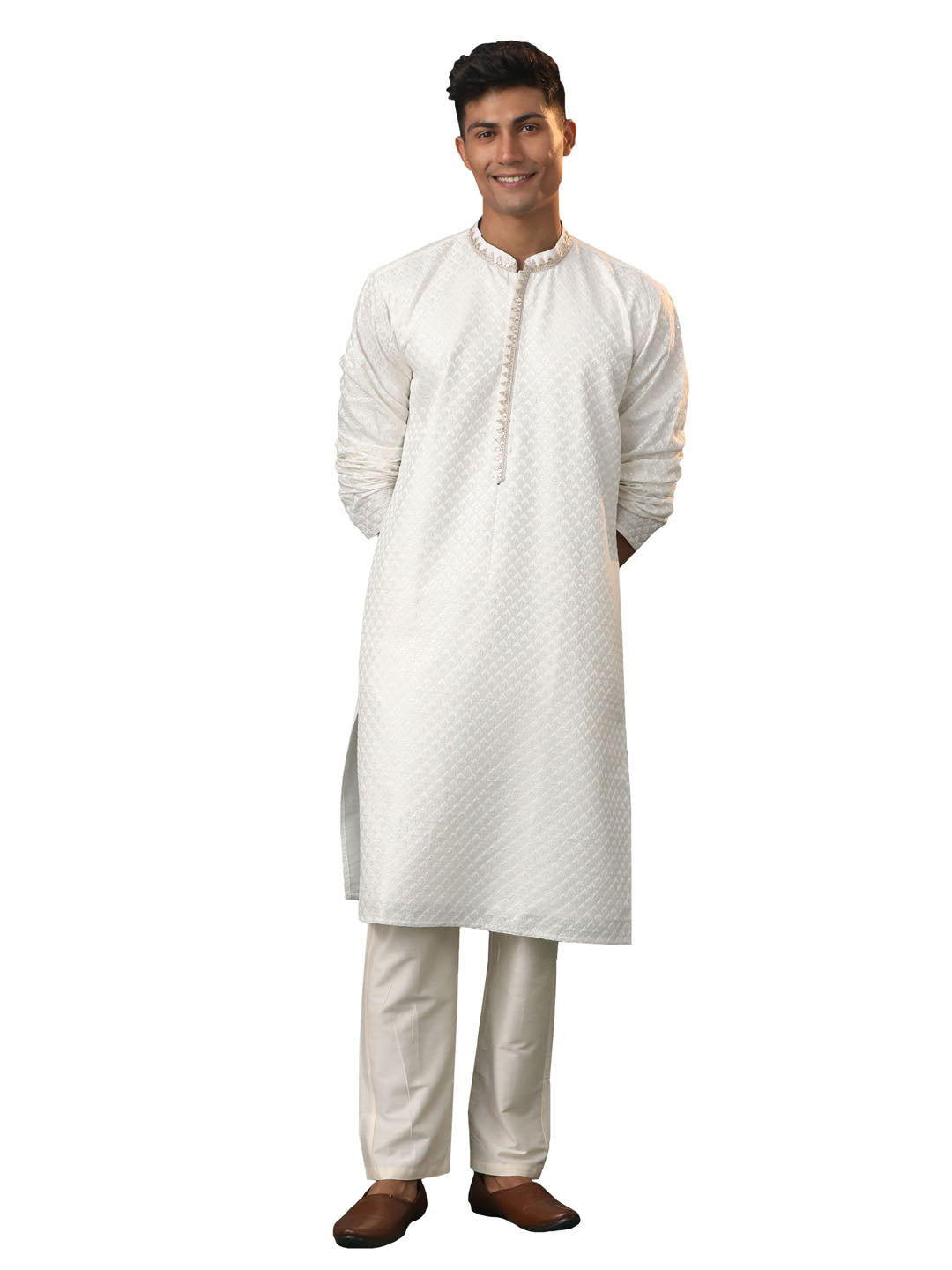 Men's White Cotton Kurta Pyjama Set