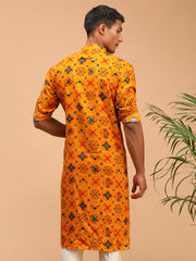 Men's Yellow Cotton Blend Kurta