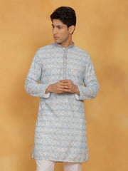 Men's Aqua Cotton Blend Kurta