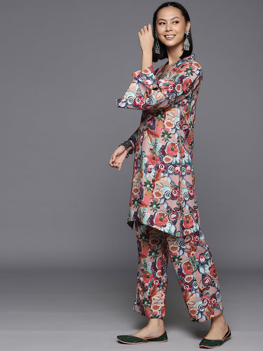 Women Multi Floral Printed Tunic Paired With Tonal Bottom