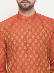 Men Red Silk Blend Kurta