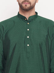 Men Green Silk Blend Kurta