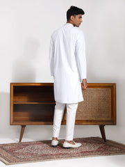 Men's White Cotton Kurta Pyjama Set