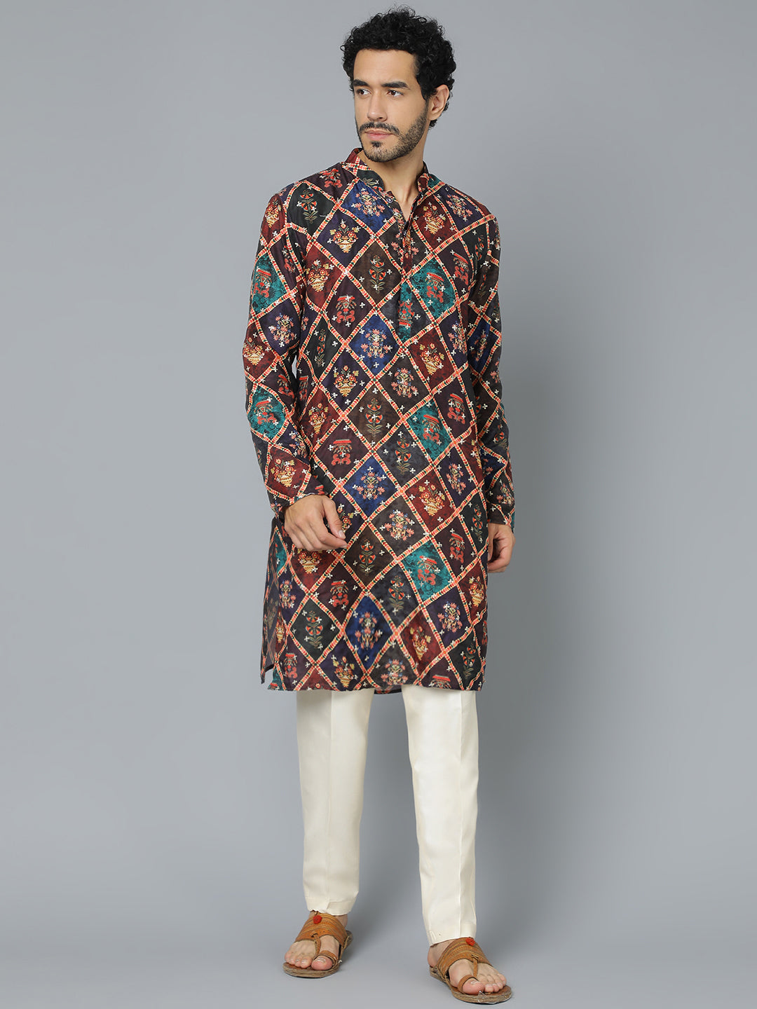 Men's Purple And Cream Muslin Kurta Pyjama Set