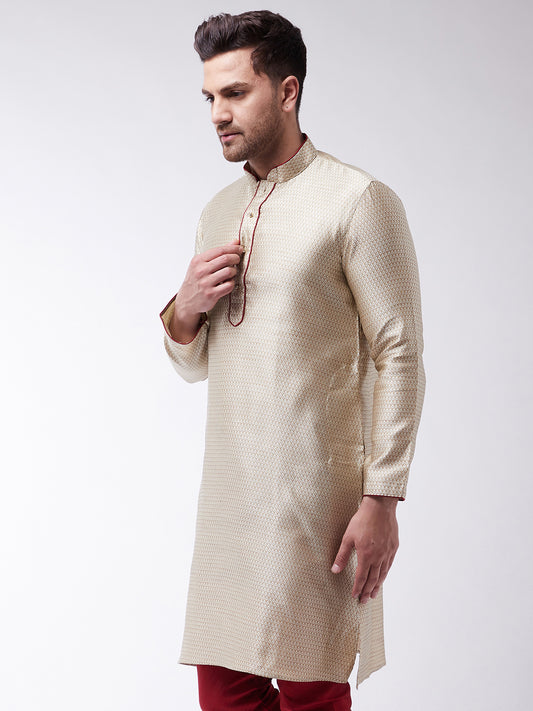 Men's Beige Silk Blend Kurta