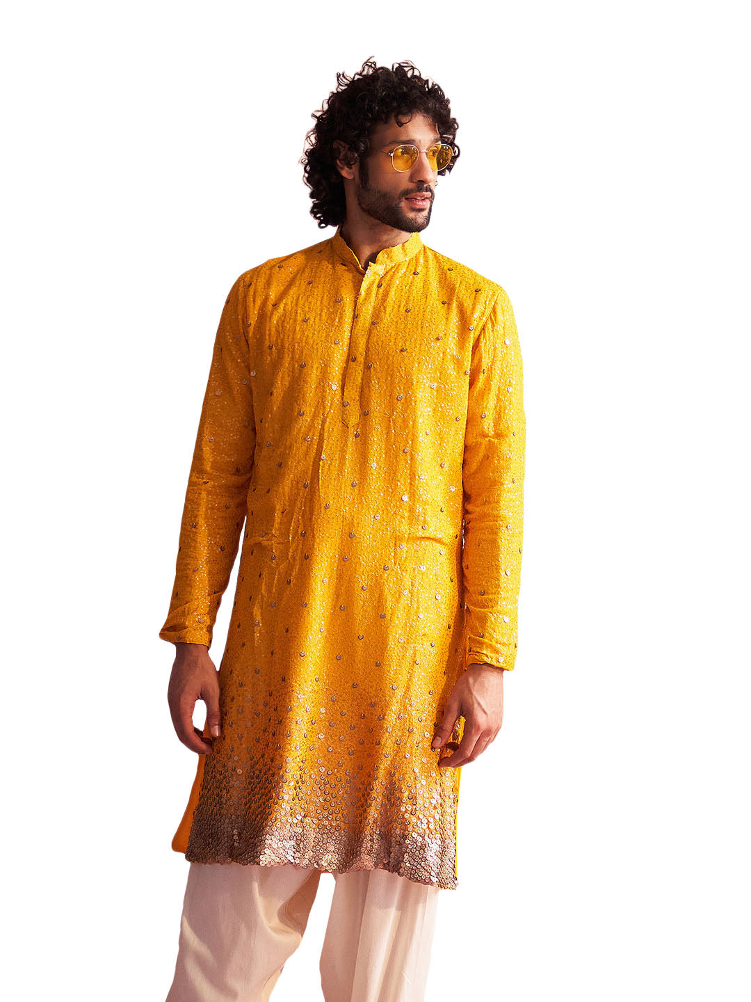 Men's Yellow Georgette Kurta