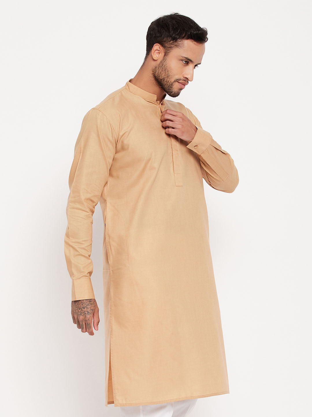 Men's Beige Cotton Blend Kurta