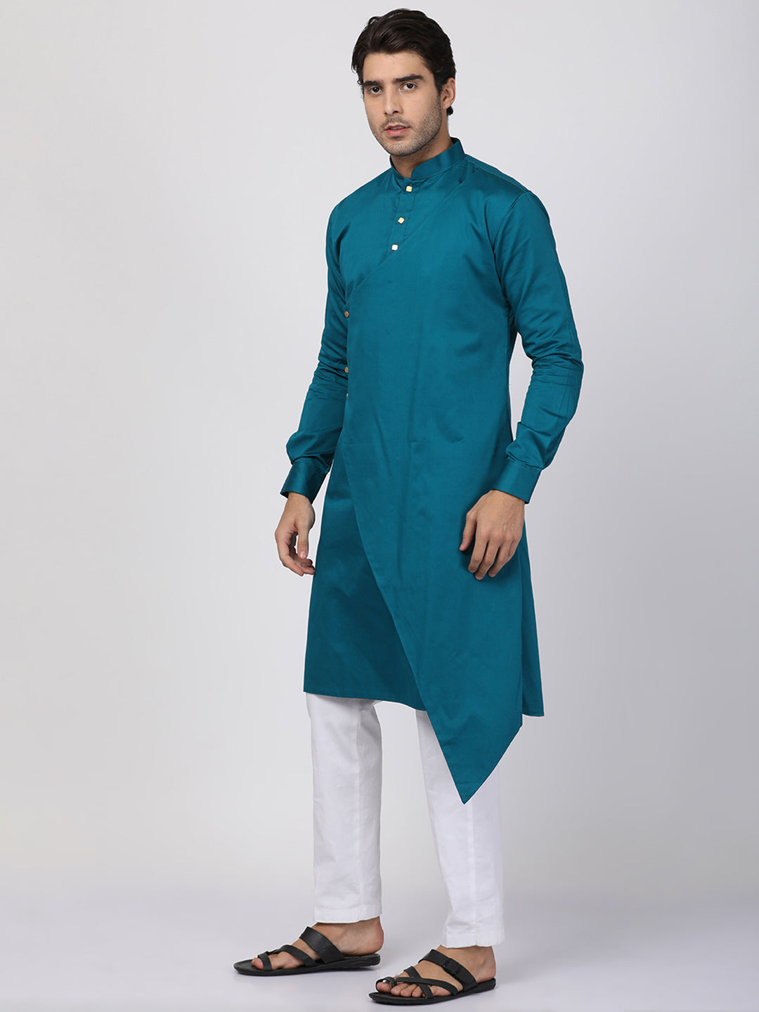 Men Green Cotton Cotton Satin Kurta