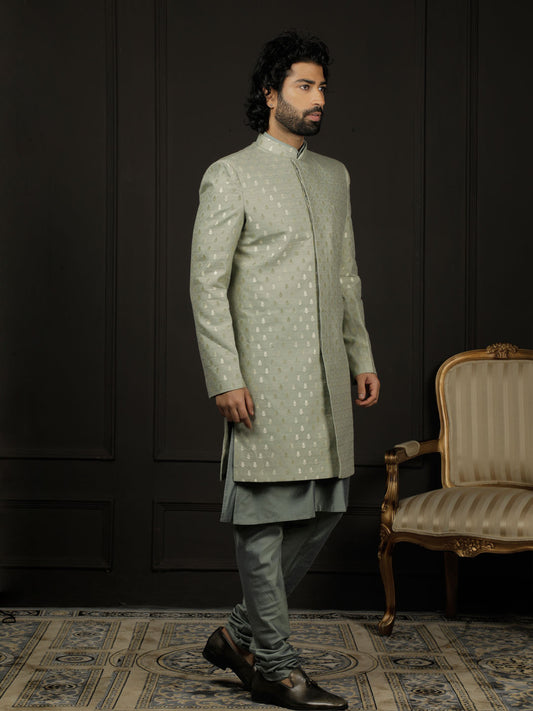 Men's Green And Olive Green Viscose Sherwani Set