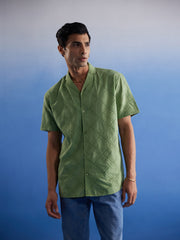 Men's Green Cotton Ethnic Shirt